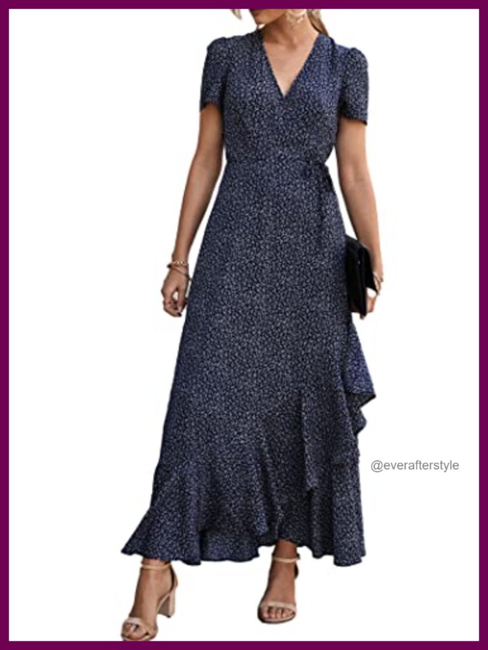 Women's Boho Floral Wrap V-Neck Maxi Dress with Ruffle Hem